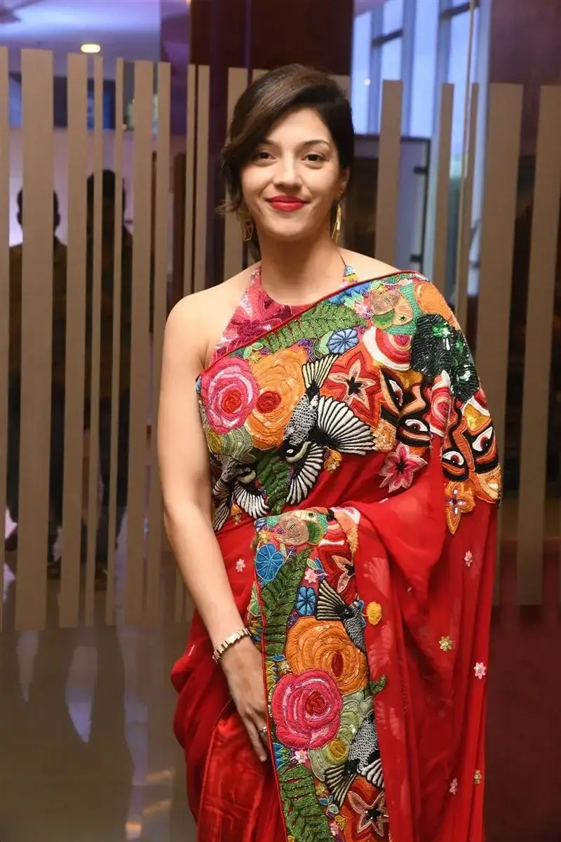 Mehreen Pirzada Red Saree at Spark LIFE Movie Trailer Launch